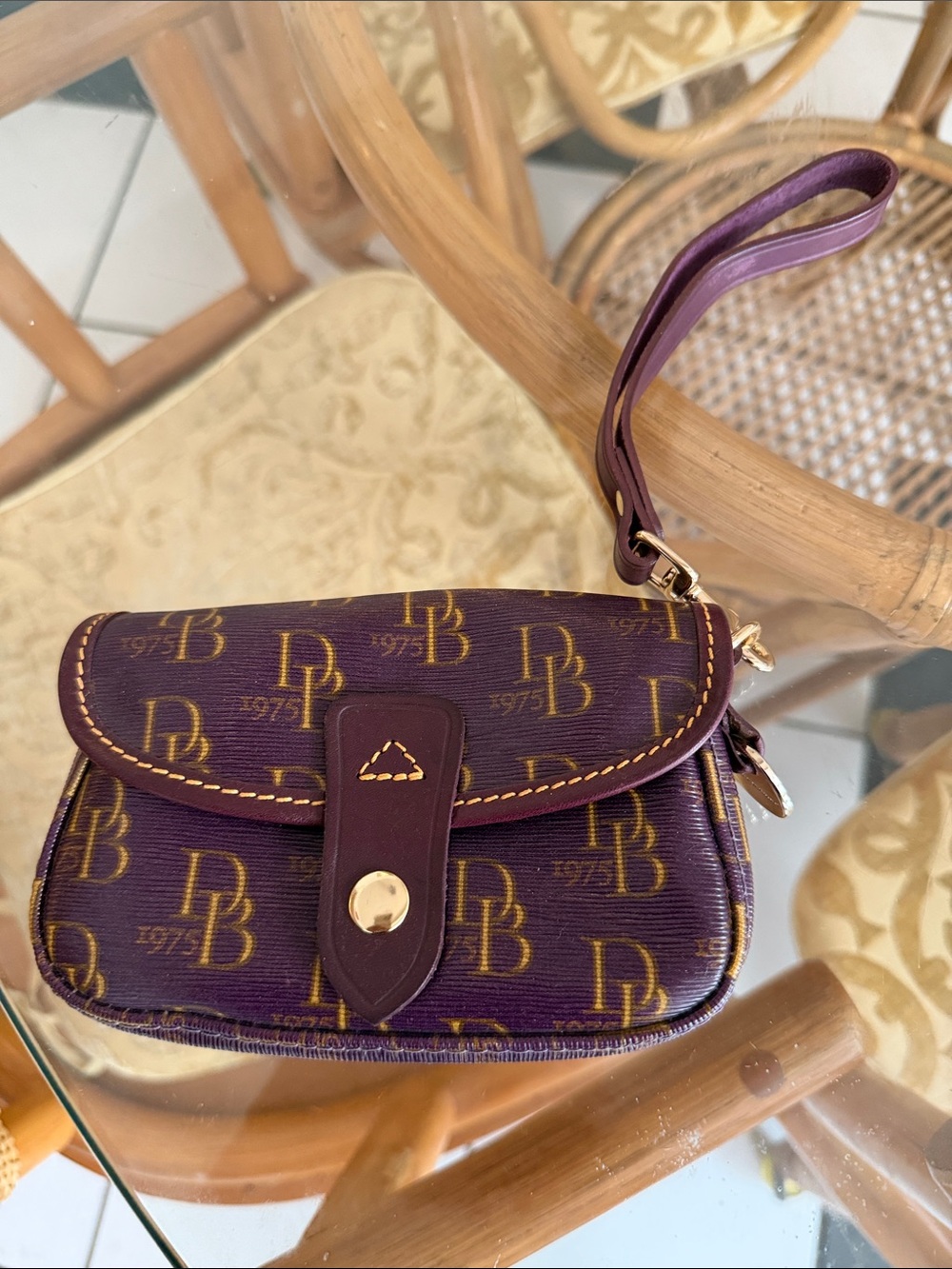 Dooney & Bourke Purple Logo Wristlet with Gold Hardware